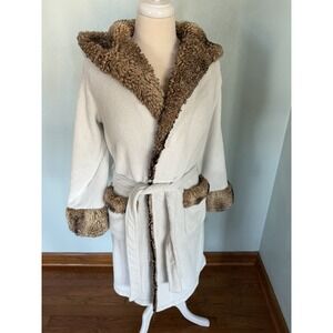 Pottery Barn Faux Fur Ombre Robe One Size Plush Hooded Loungewear Spa Luxury